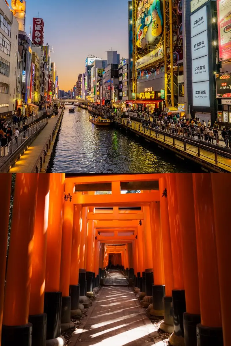 Dotonbori, Osaka (top photo) and Fushimi Inari, Kyoto (bottom photo).